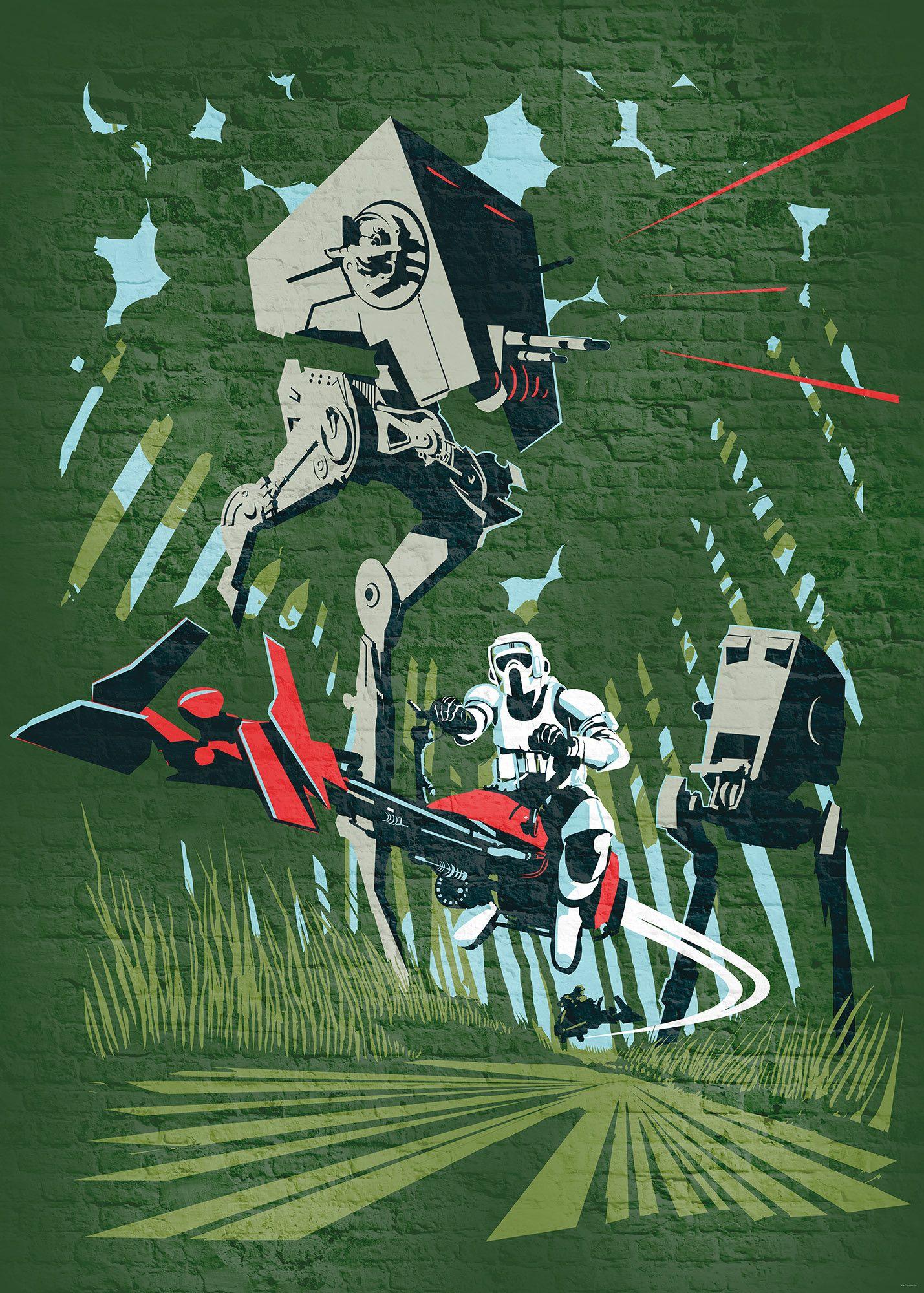 1429x2000 Non Woven Photomural Star Wars Classic Concrete Endor (DX4 036) From Disney