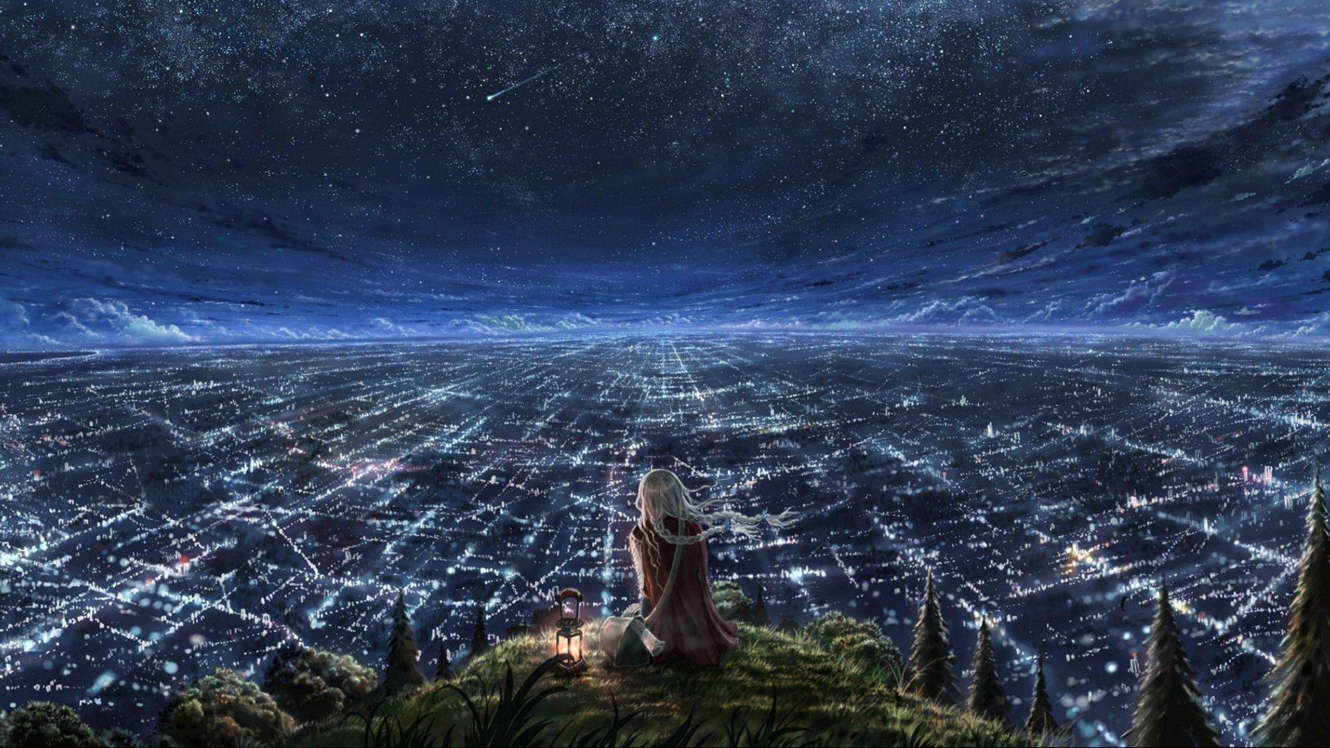 1920x1080 The girl looks at the endless city wallpaper and image, picture, photo