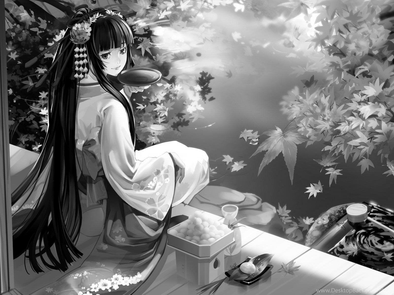 1600x1200 Anime Black And White Geisha Anime Wallpaper. Black And White. Desktop Background