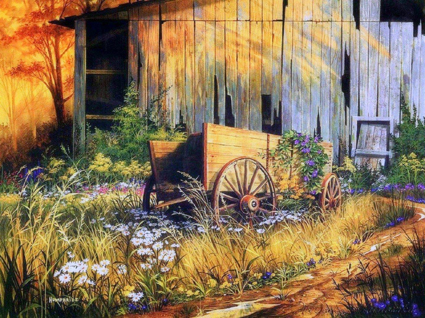 1440x1080 Wagon Tag wallpaper: House Tree Houses Paintings Wagon Draw Paint