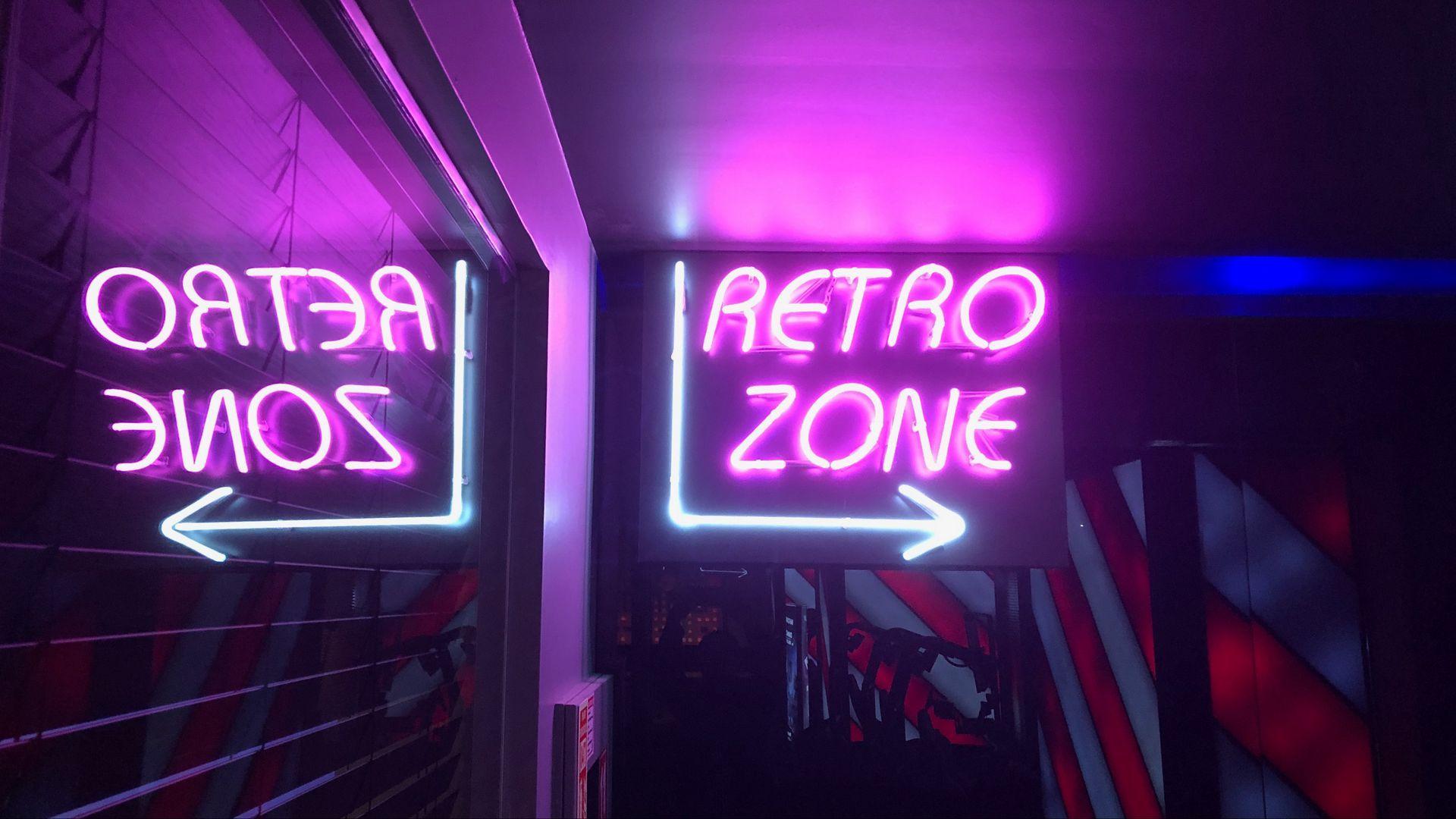 1920x1080 Download wallpaper 1920x1080 retro, zone, neon, arrow, sign full hd, hdtv, fhd, 1080p HD background