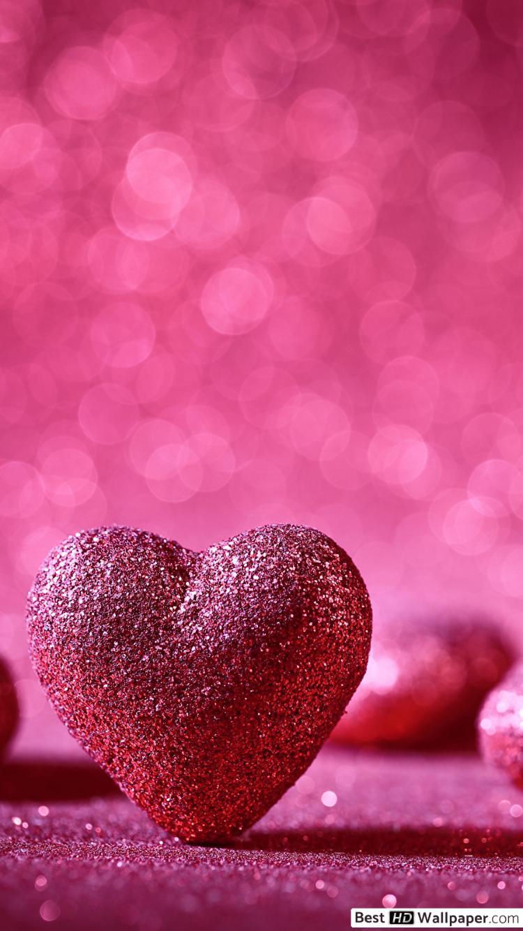 750x1334 Valentine's day sparkling hearts HD wallpaper download