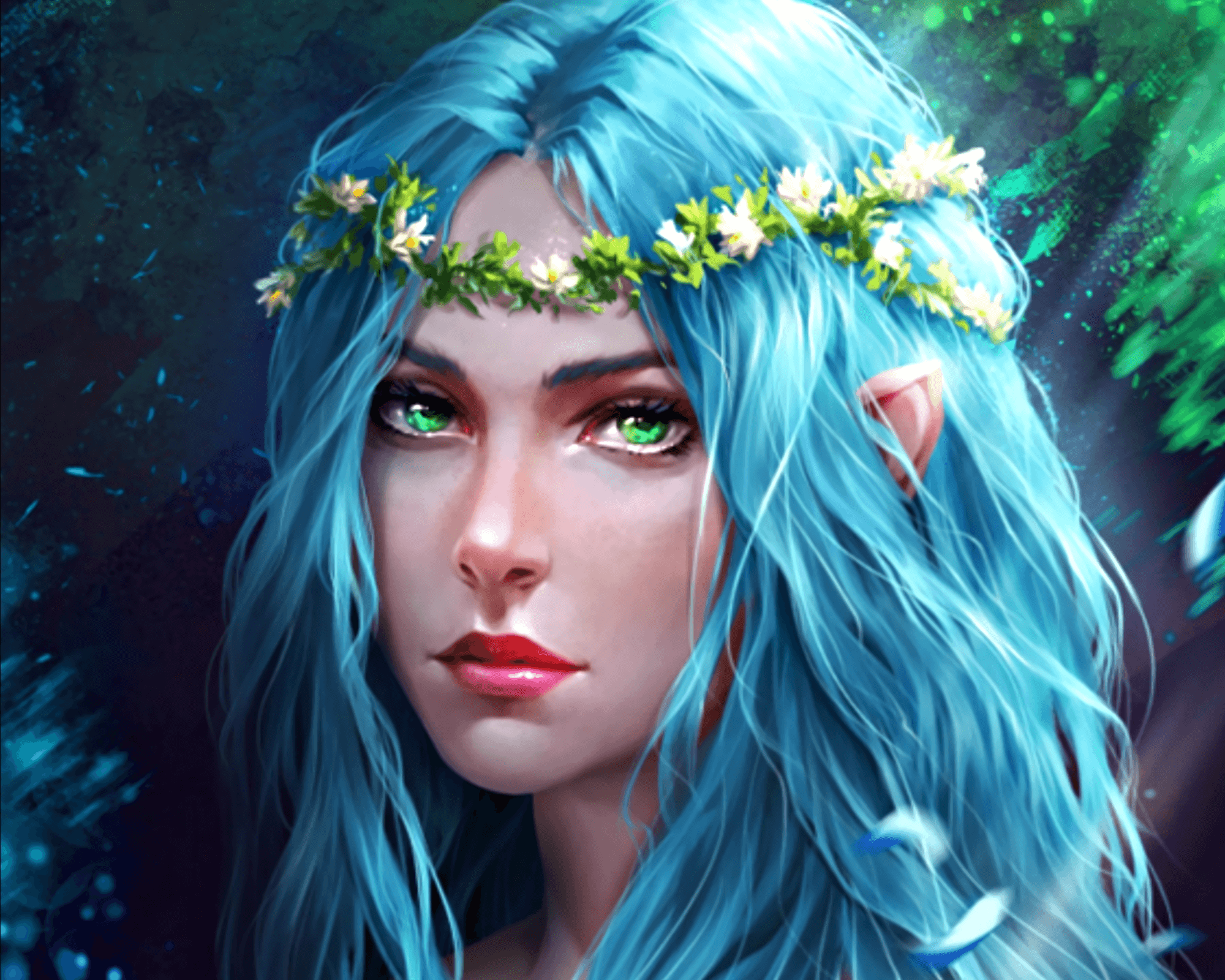 Blue-haired Elven Archer with Bow and Flowing Hair - wide 2