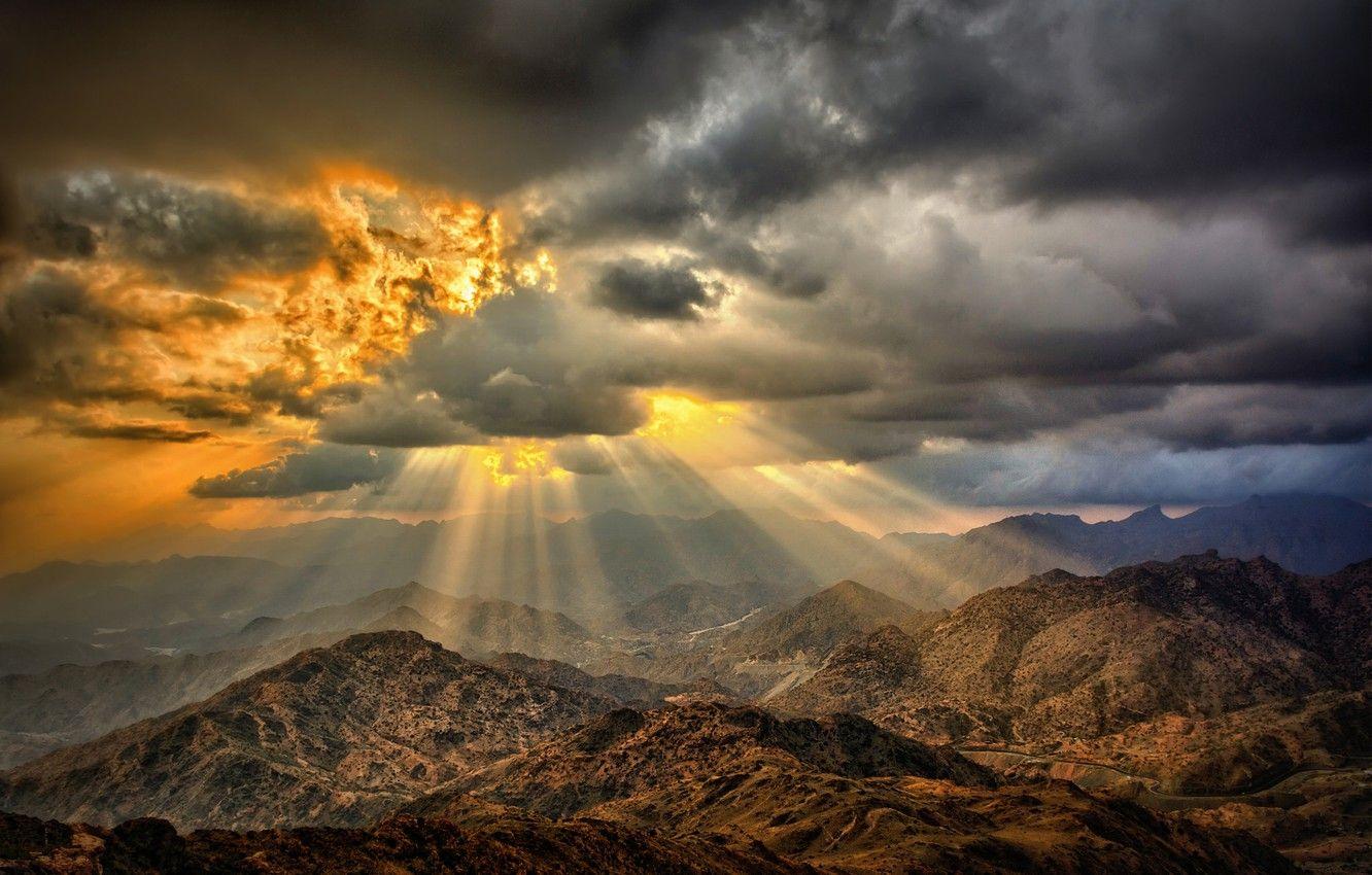 1332x850 Wallpaper the sun, clouds, mountains, fire, desert image for desktop, section пейзажи