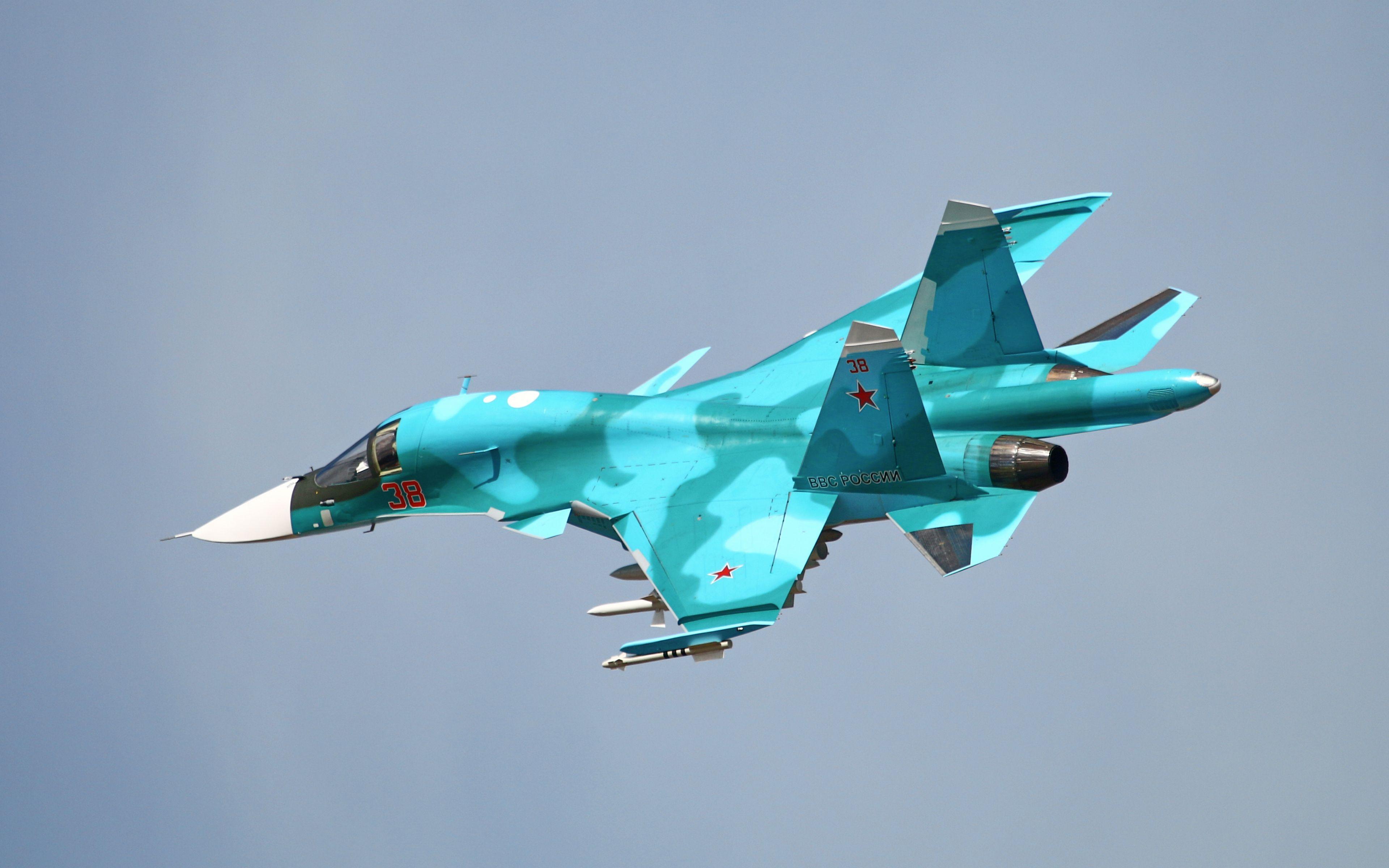 3840x2400 HD Background Sukhoi Su 34 Fighter Plane Jet Blue Sky Wallpaper