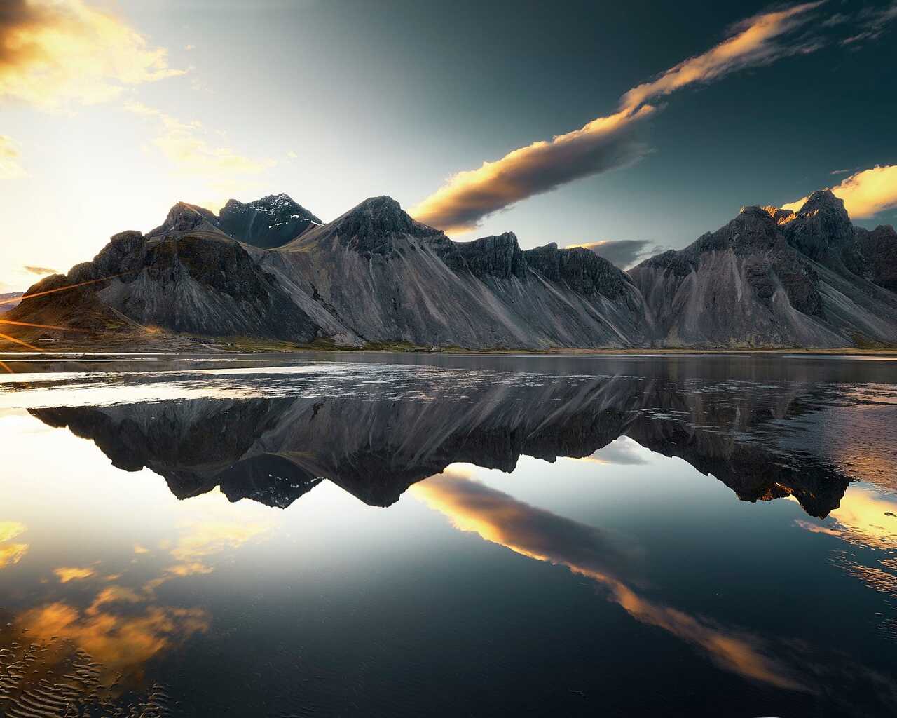 1280x1024 Mountains Clouds Lake Reflection Sun Sky 1280x1024 Resolution HD 4k Wallpaper, Image, Background, Photo and Picture