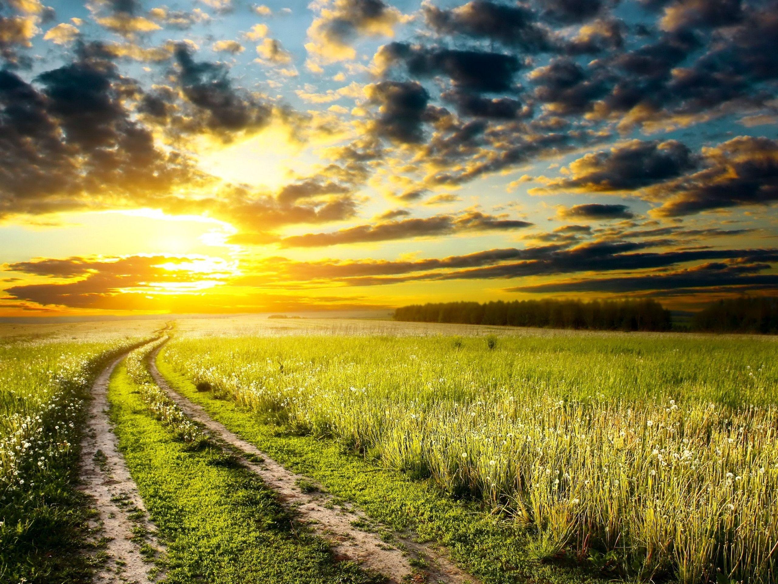 2560x1920 Sun Clouds Road & Fields wallpaper. Sun Clouds Road & Fields