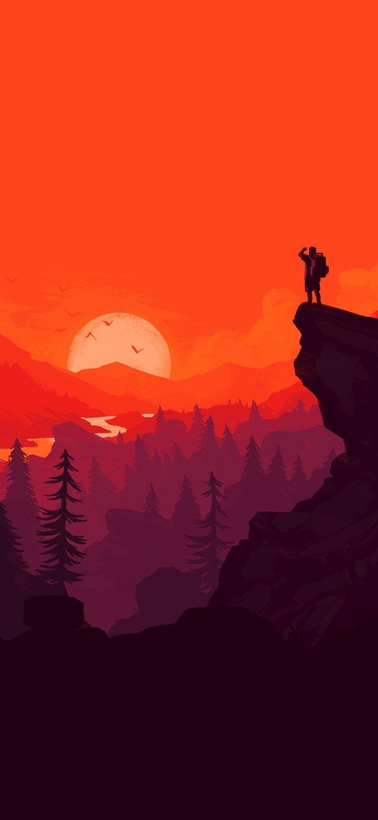 768x1664 Sunset Nature Art Red Minimalist 4K Mobile Wallpaper Download