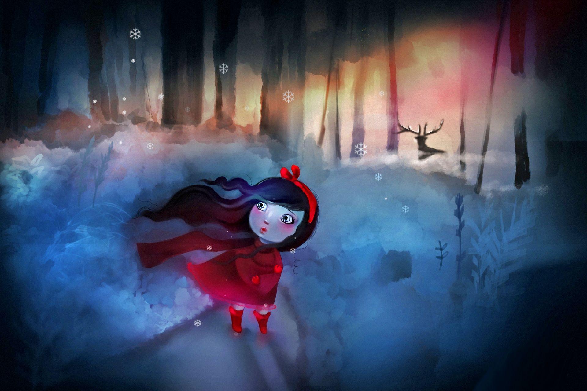 1920x1280 woods, frightened, alone, lost, girl, winter wallpaper