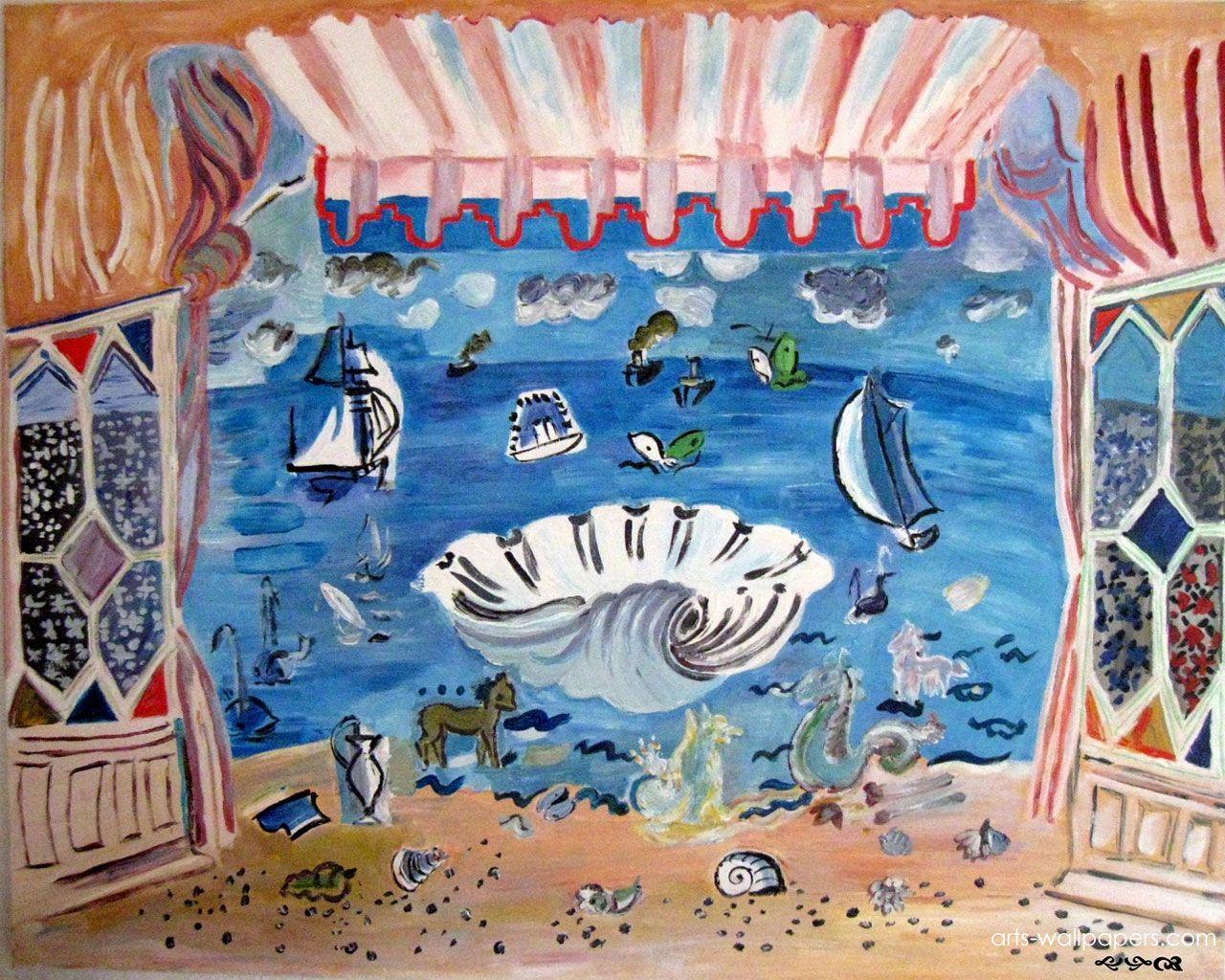1280x1024 Raoul Dufy, Seascape with Seashells (lithograph). Raoul dufy, Classic paintings, Art