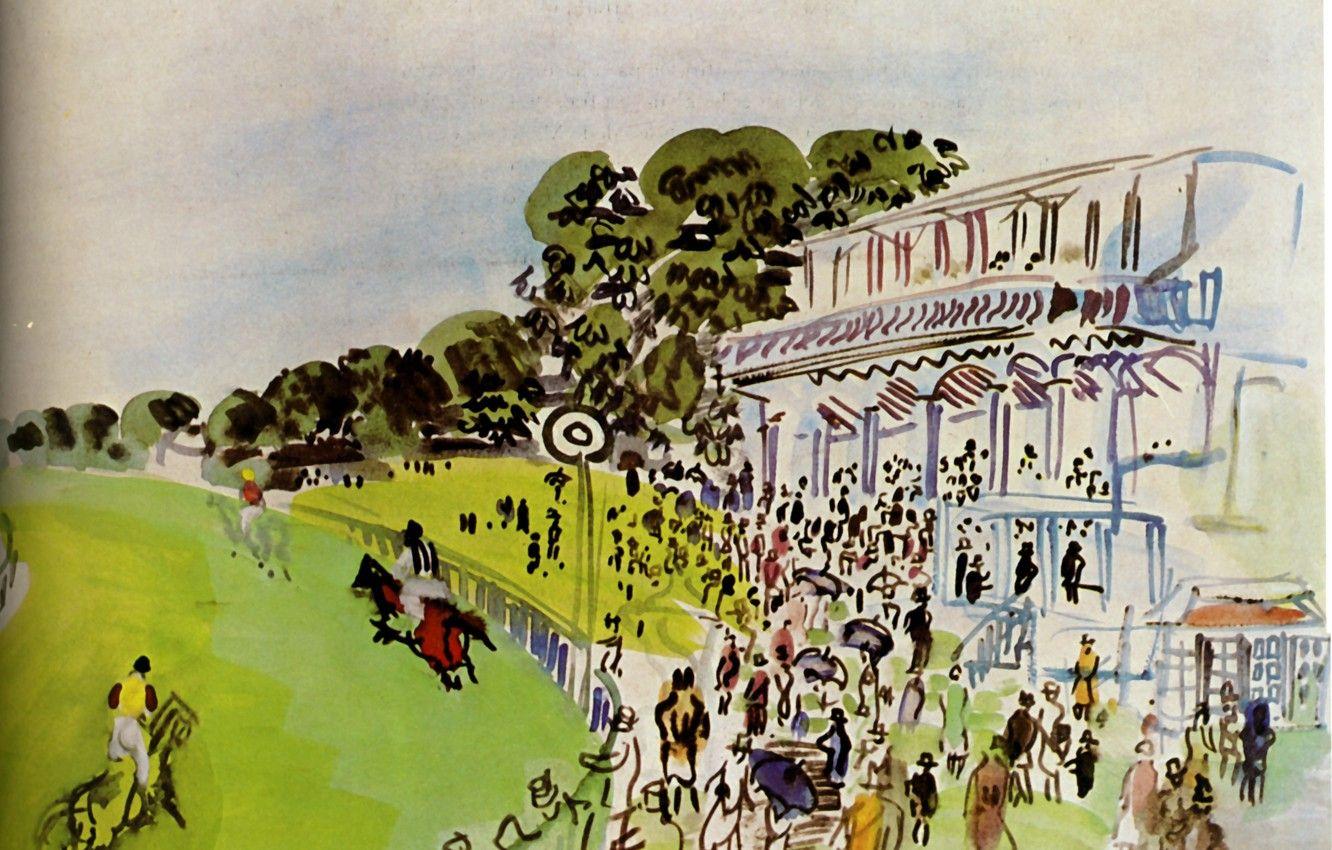 1332x850 Wallpaper New York, Raoul Dufy, Collection Abraham L. Bienstock, Races With Goodwwood, Watercolor and gouache, Courses Е Goodwwood image for desktop, section живопись