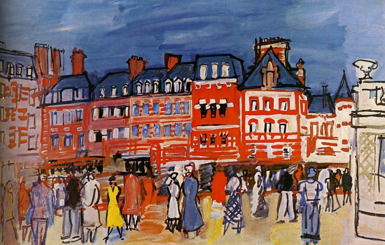 1332x850 Wallpaper Huile sur Toile, Raoul Dufy, of the City of Paris, MusBe of modern art, Houses Е Trouville, Houses With Trouville image for desktop, section живопись