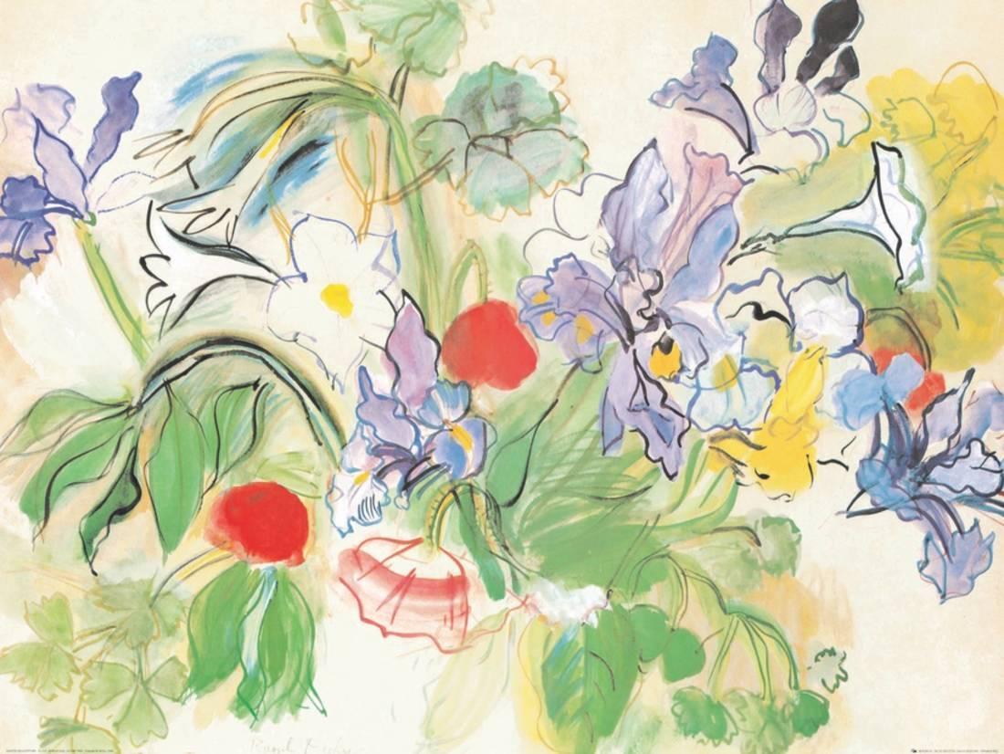 1100x826 Poppies and Iris Art Print By Raoul