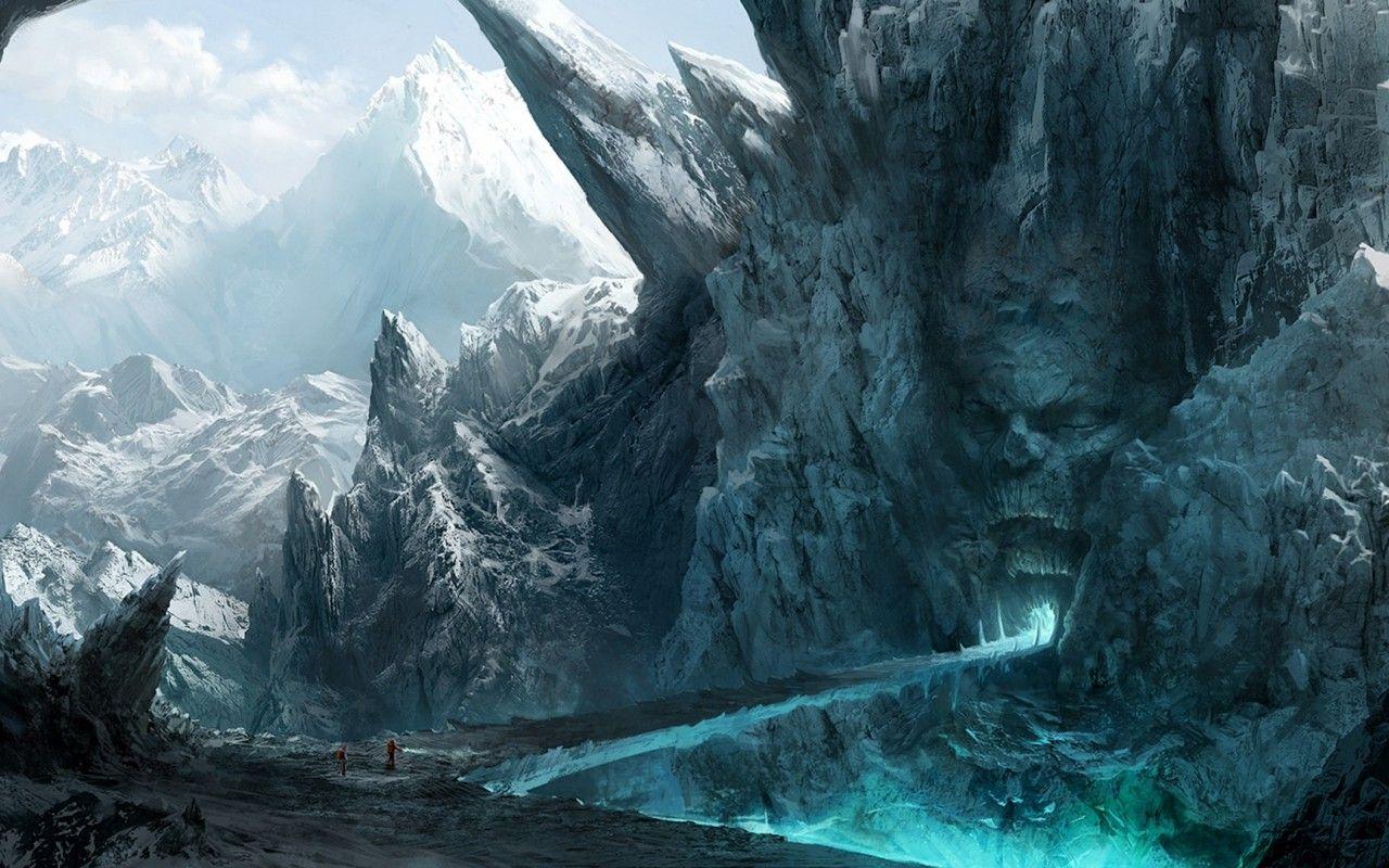 1280x800 digital Art, Fantasy Art, Nature, Mountain, Winter, Snow, Rock, Landscape, Dark, Ice, Path Wallpaper HD / Desktop and Mobile Background