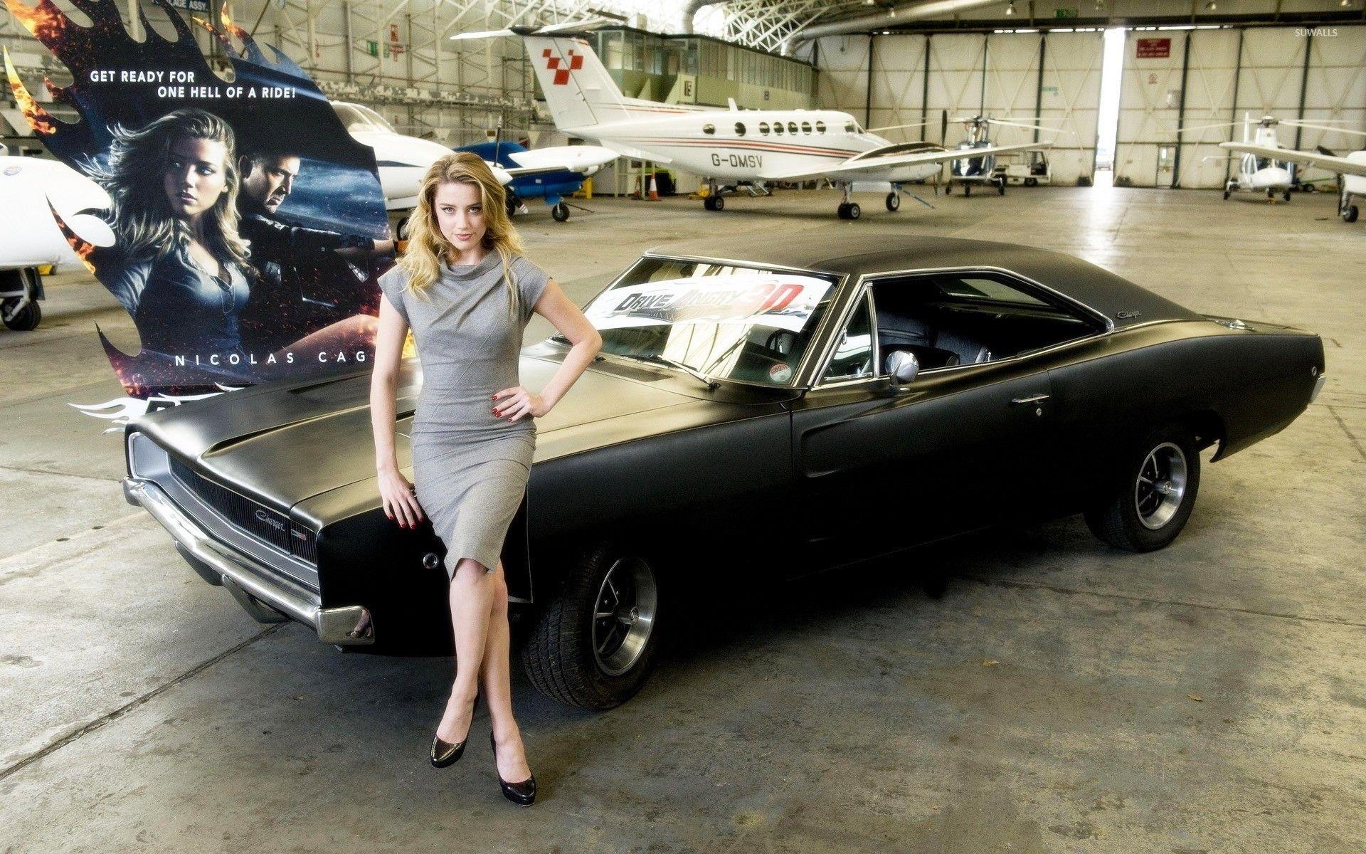 1920x1200 Amber Heard on a Dodge Charger wallpaper wallpaper