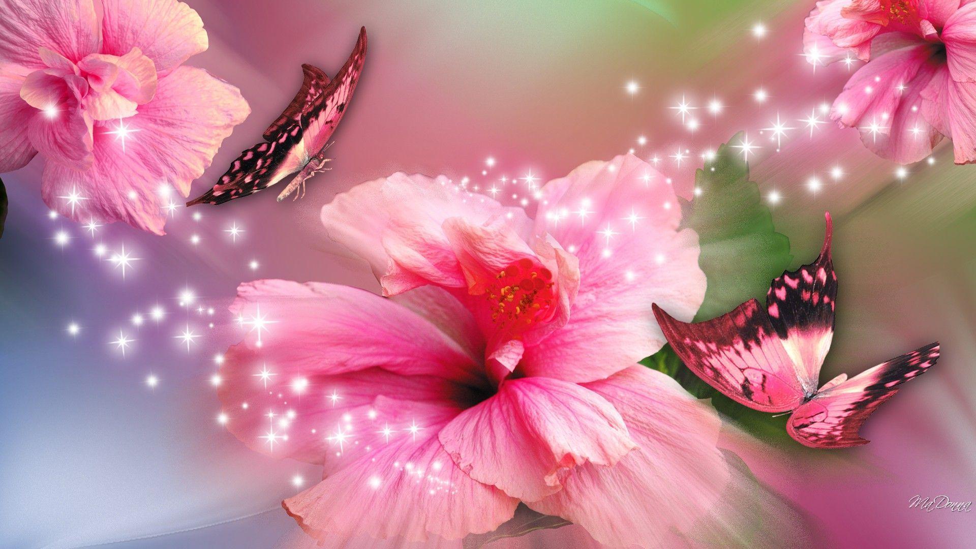 1920x1080 Flowers and Butterflies Pink. Pink flowers wallpaper, Flowers, Flower wallpaper