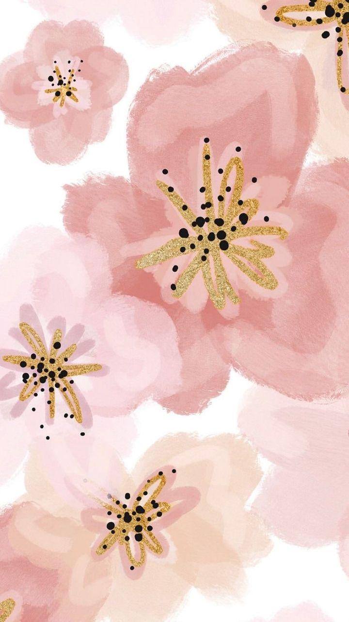 720x1280 Pink and gold flower background