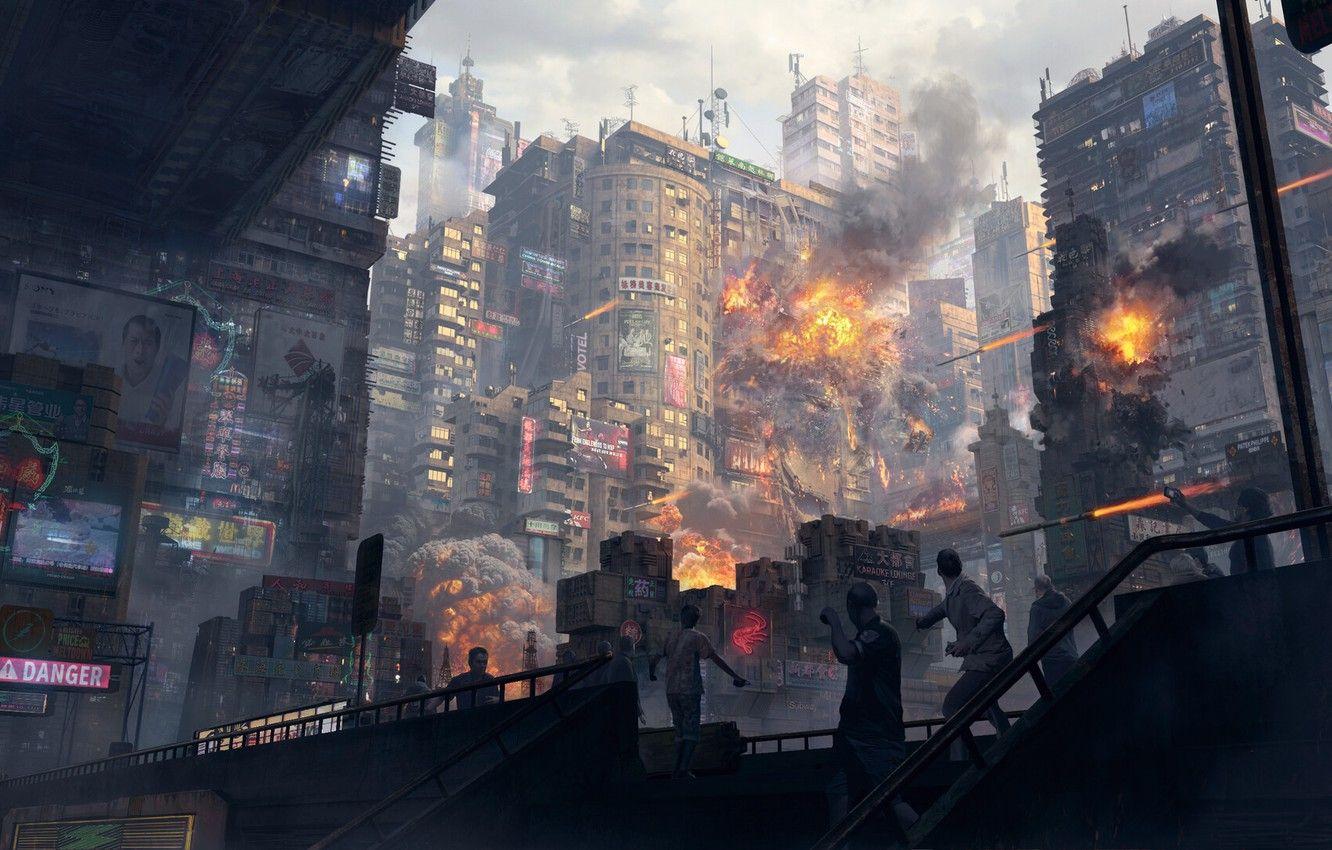 1332x850 Wallpaper The city, Fire, People, The explosion, City, Rocket, Fire, Architecture, Missiles, Rockets, Attack, Rocket, Attack, People, Architecture, Explosion image for desktop, section фантастика