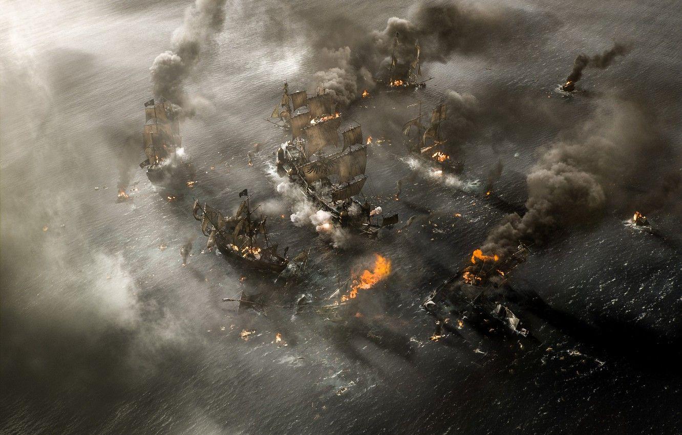 1332x850 Wallpaper cinema, explosion, fire, flame, chaos, sea, smoke, war, movie, death, battle, film, ships, spark, destruction, kaizoku image for desktop, section фильмы