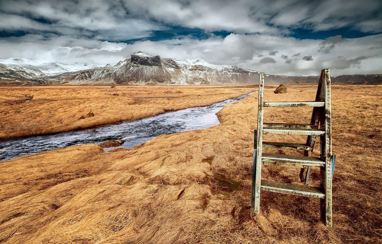 1332x850 Wallpaper field, mountains, river, Stairway to heaven image for desktop, section пейзажи