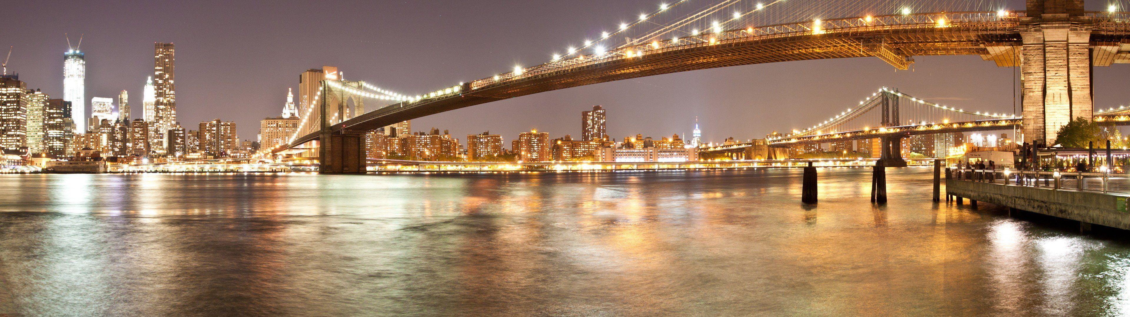 3840x1080 px Brooklyn Bridge Multiple Display New York City People Actresses HD Art Brooklyn Bridge New York Ci. Brooklyn bridge new york, City people, Wallpaper