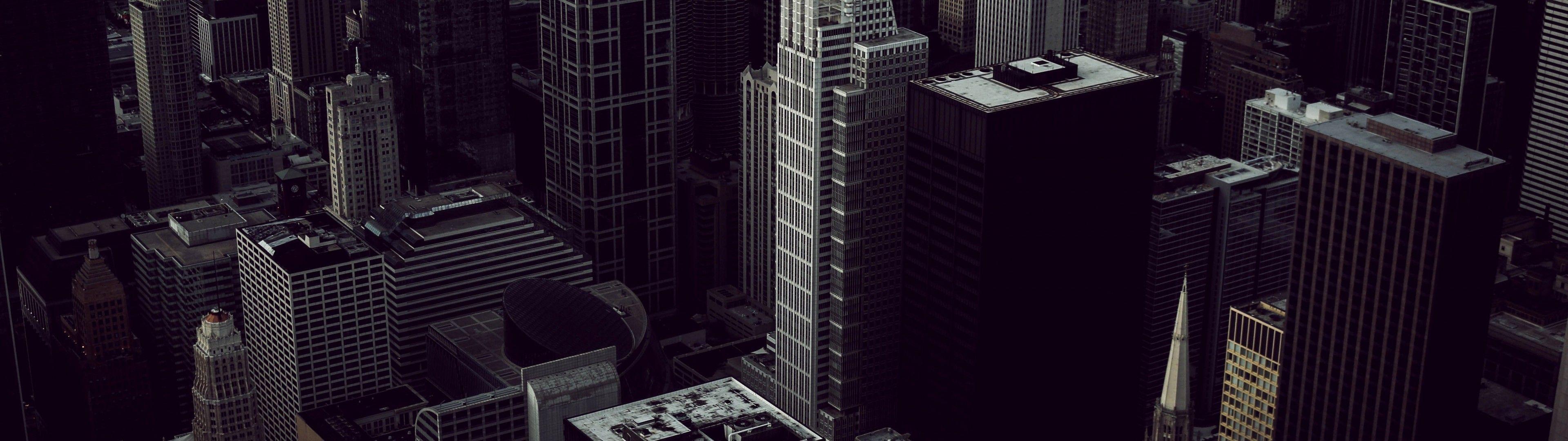 3840x1080 Download 3840x1080 Chicago, Cityscape, Skyscrapers, Buildings, Top View Wallpaper