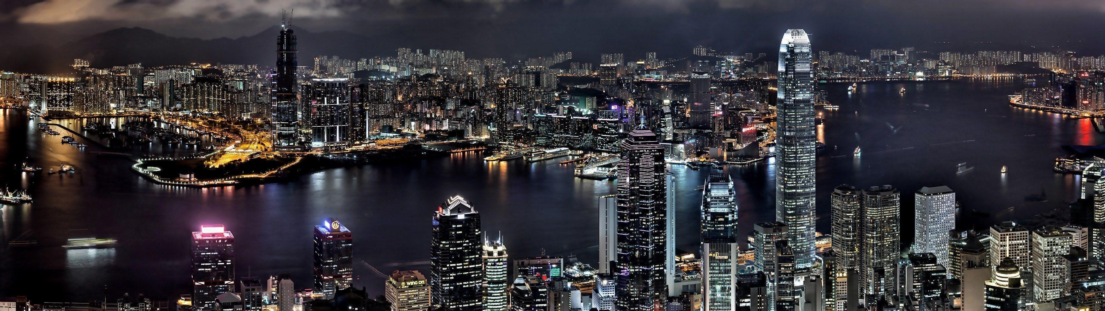 3840x1080 free HD dual monitor image. Dual monitor wallpaper, 3840x1080 wallpaper, Night skyline