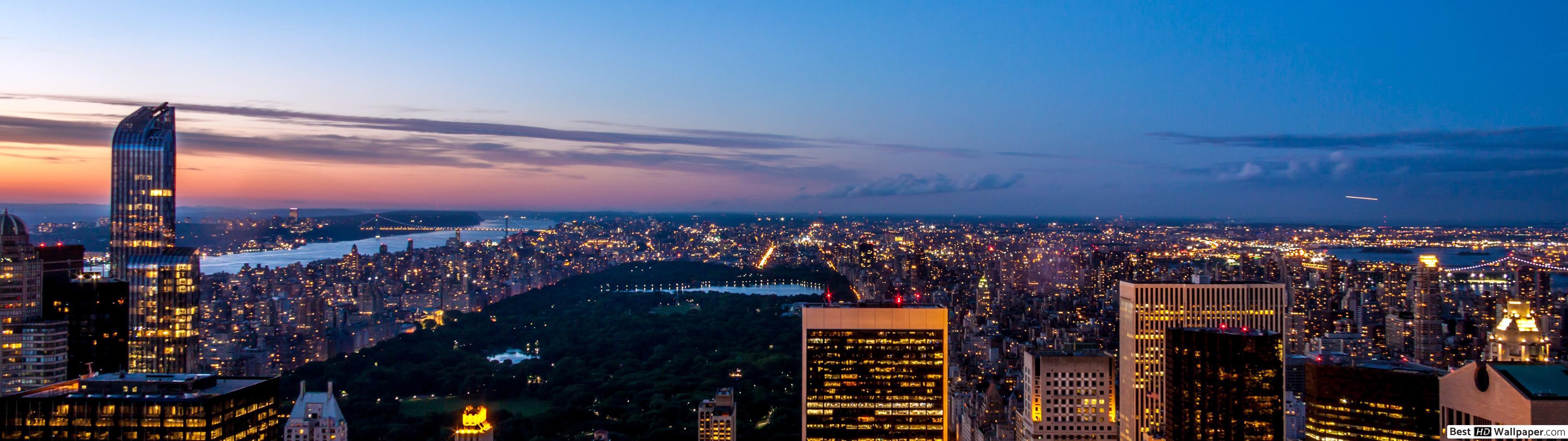 3840x1080 New York at Night HD wallpaper download