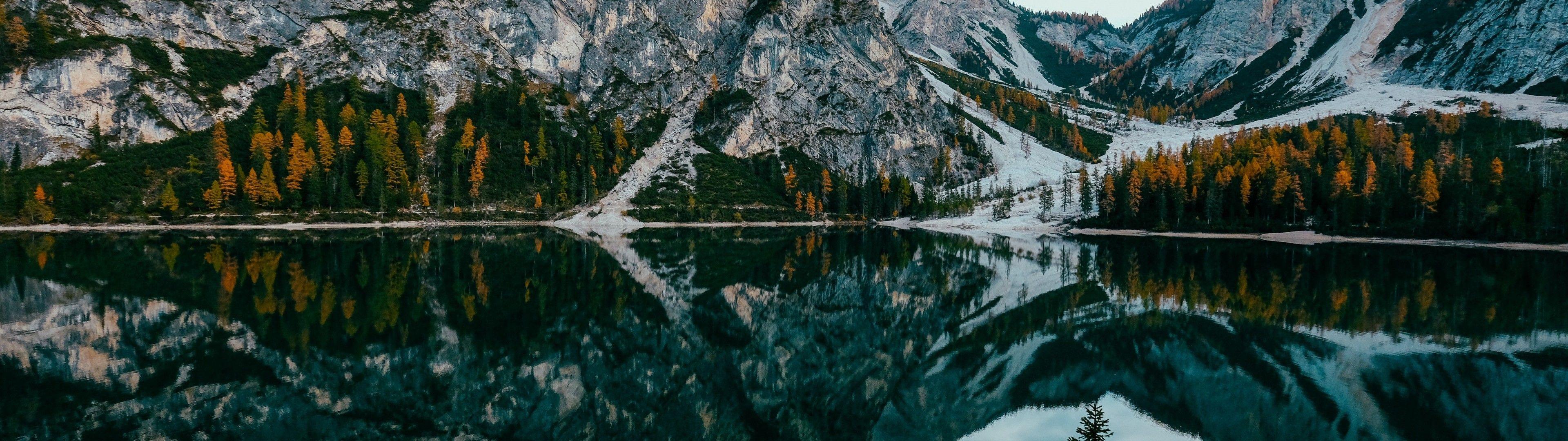 3840x1080 Download 3840x1080 Canada, Banff National Park, Lake, Mountain, Reflection, Autumn Wallpaper