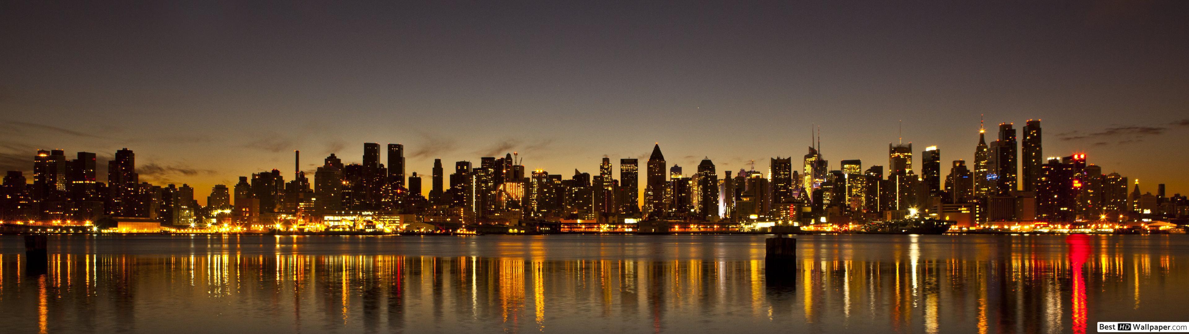 3840x1080 New York City by Night HD wallpaper download