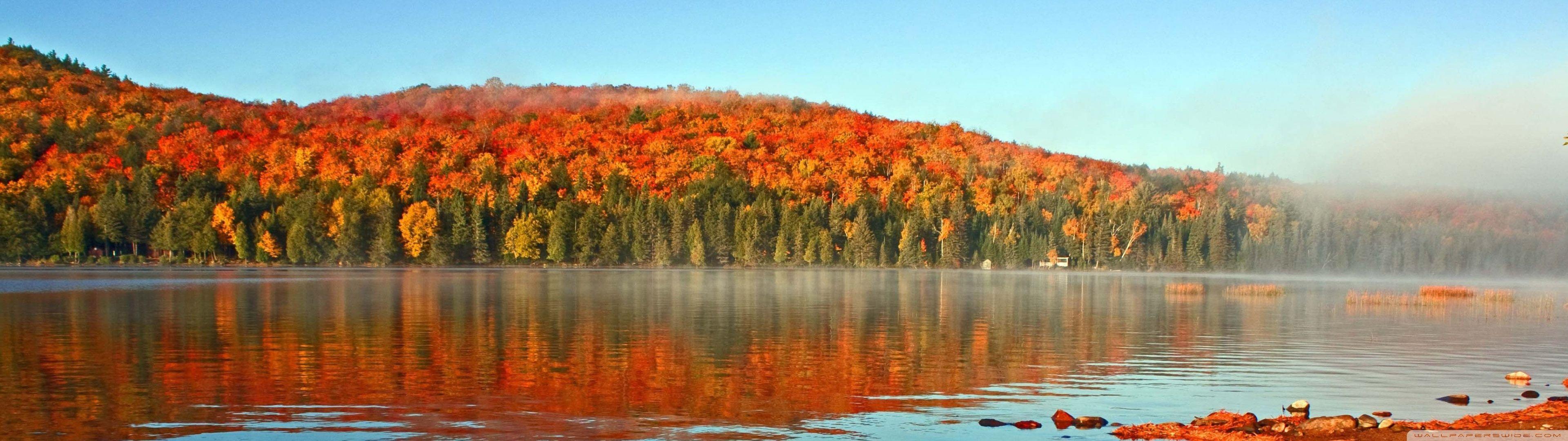 3840x1080 Lake Shore, Autumn Ultra HD Desktop Background Wallpaper for 4K UHD TV : Multi Display, Dual Monitor : Tablet