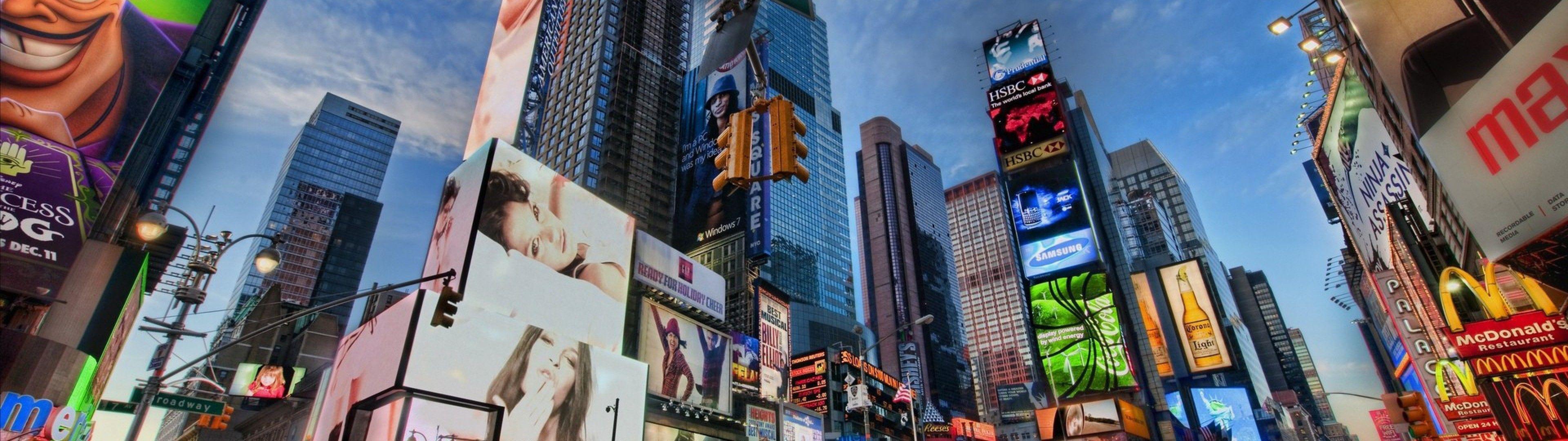 3840x1080 Download 3840x1080 New York Buildings Skyscrapers Times Square Timelapse wallpaper