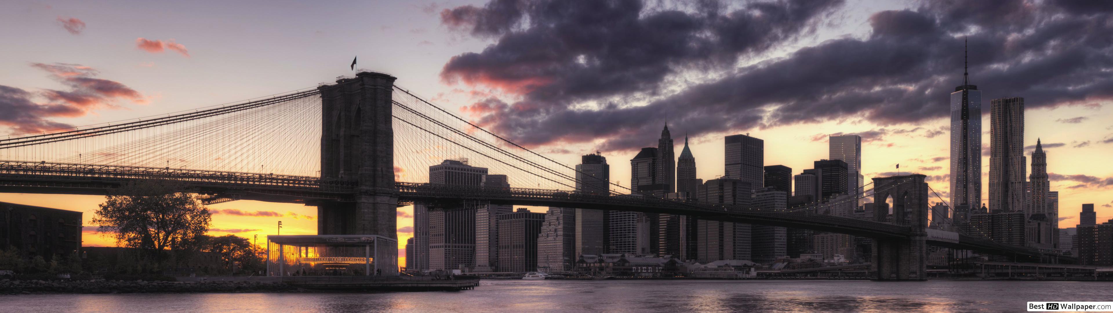 3840x1080 Brooklyn bridge, new york HD wallpaper download