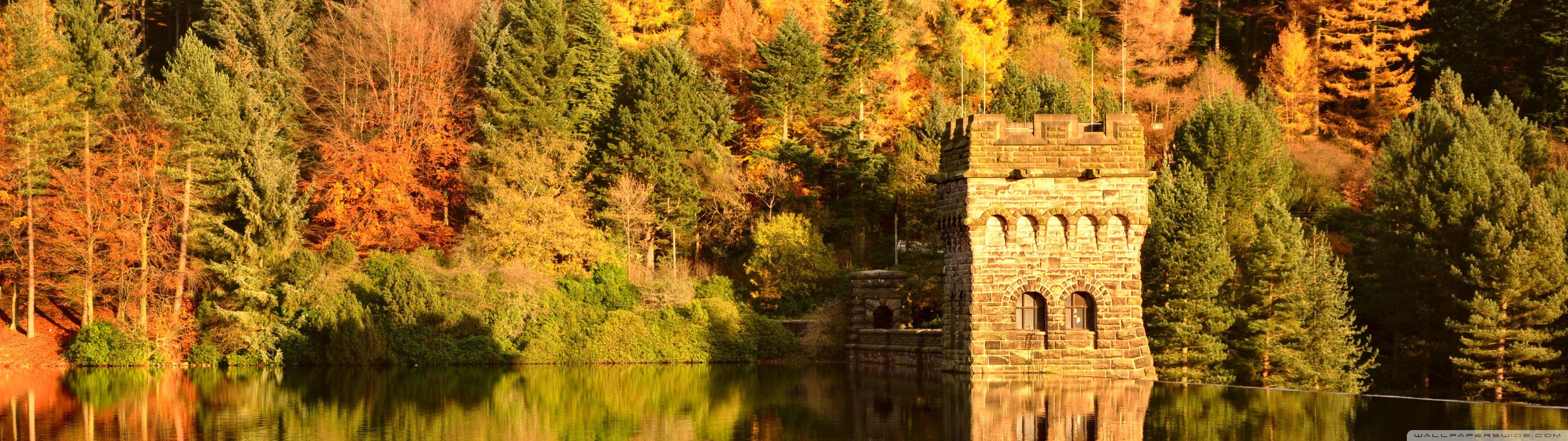 3840x1080 Small Lake Fortress, Autumn Ultra HD Desktop Background Wallpaper for 4K UHD TV : Multi Display, Dual Monitor : Tablet