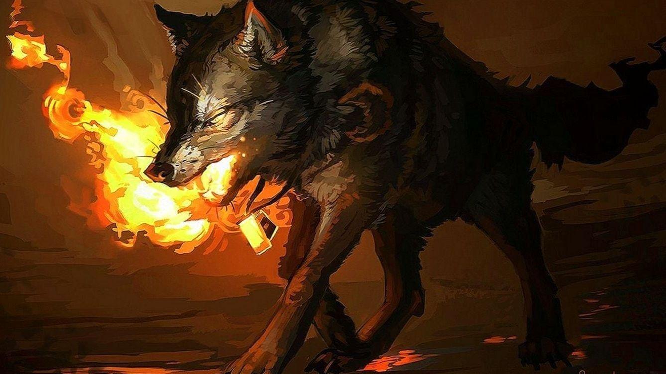 1337x751 Fire Wolf Background Free