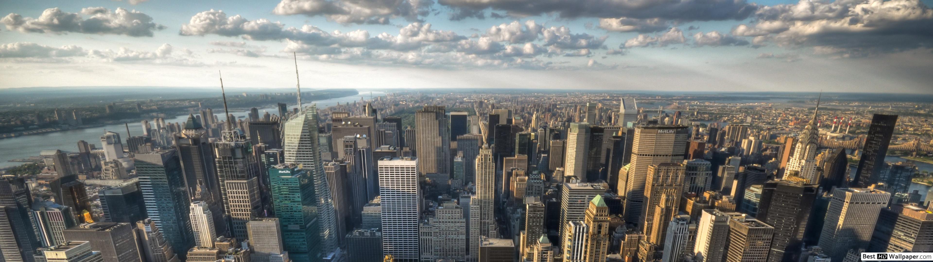 3840x1080 New york morning HD wallpaper download