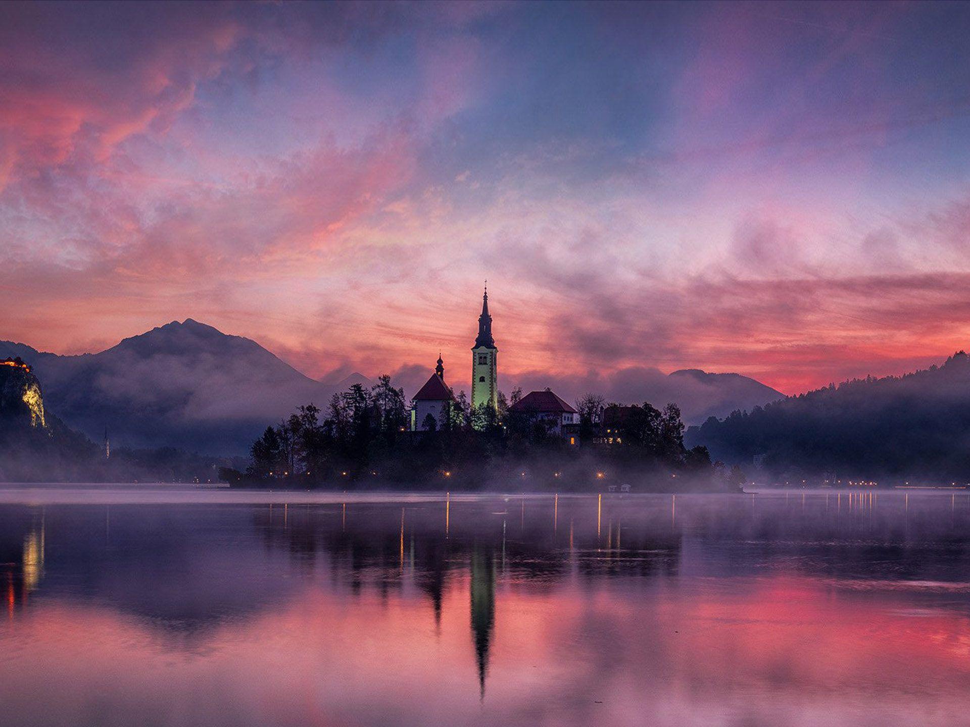 1920x1440 Sunrise Red Sky Lake Bled Early Morning Slovenia 4k Ultra HD Wallpaper For Laptop Tablet And Mobile Phones :
