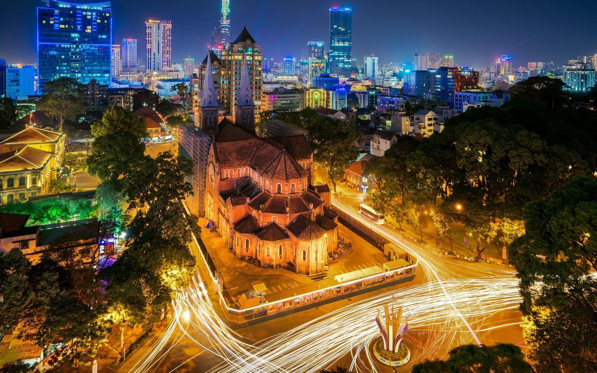 1920x1200 Wallpaper Vietnam, city night, roads, lights, houses 1920x1200 HD Picture, Image