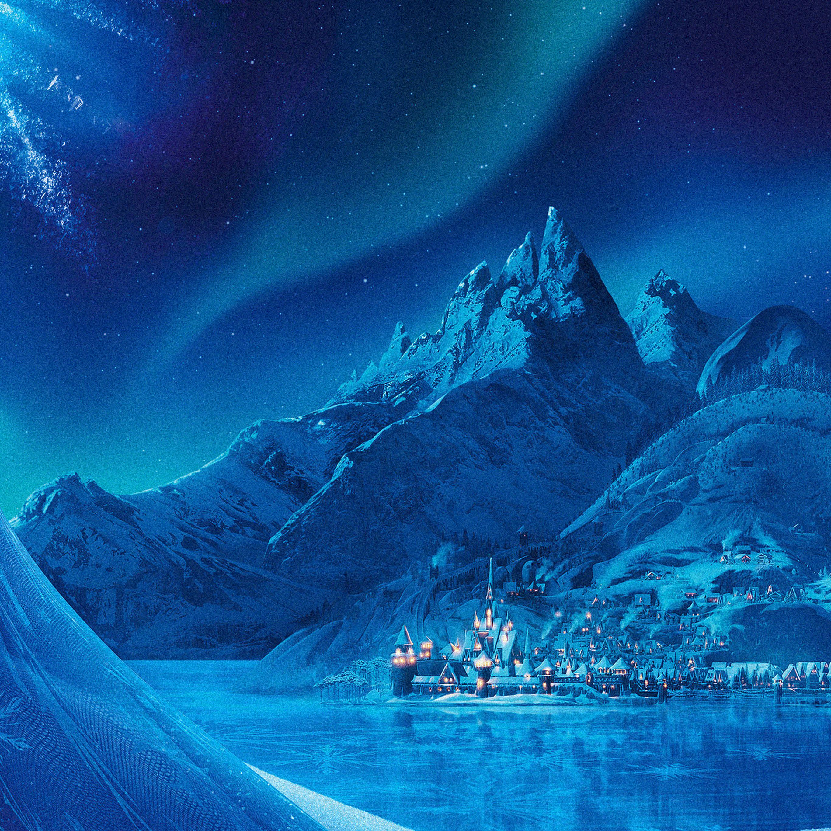2732x2732 Wallpaper Elsa Frozen Castle Queen Disney Illust Snow Art