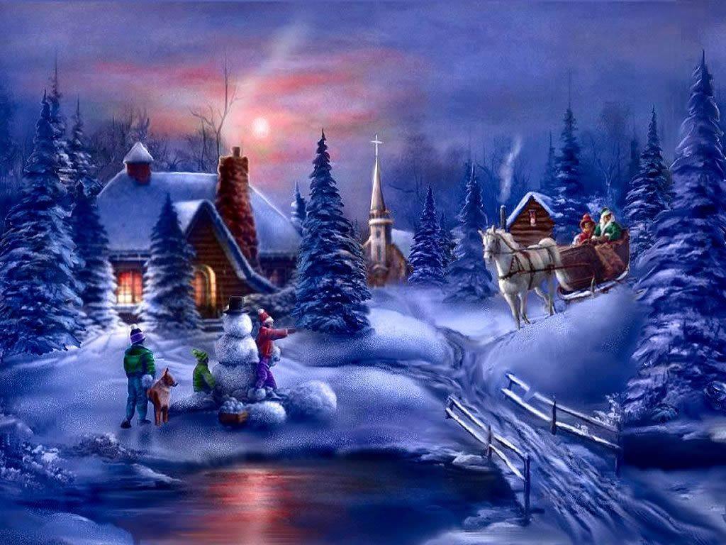 1024x768 Christmas Village Background