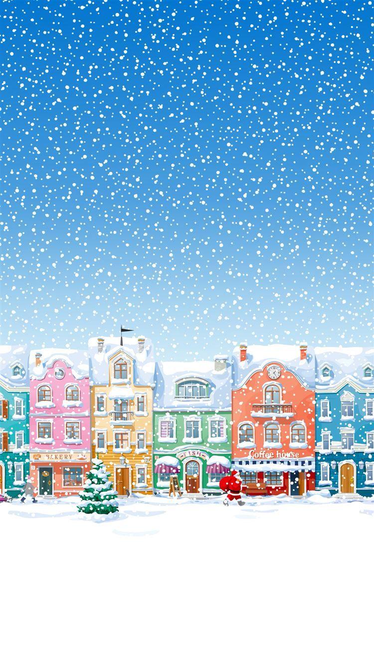 750x1334 Snowy Town Santa Claus Delivering Christmas Presents iPhone 8 Wallpaper Free Download