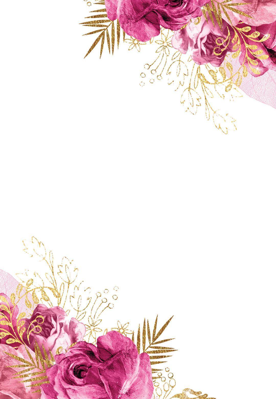 1080x1560 Vintage pink and gold rosesñera Invitation Template (free). Greetings Island. Pink and gold background, Pink and gold invitations, Flower background wallpaper