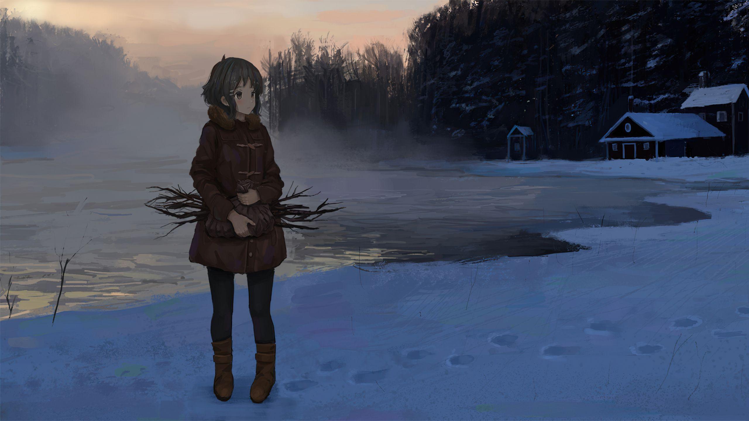 2560x1440 Anime Girl in Winter 1440P Resolution Wallpaper, HD Anime 4K Wallpaper, Image, Photo and Background