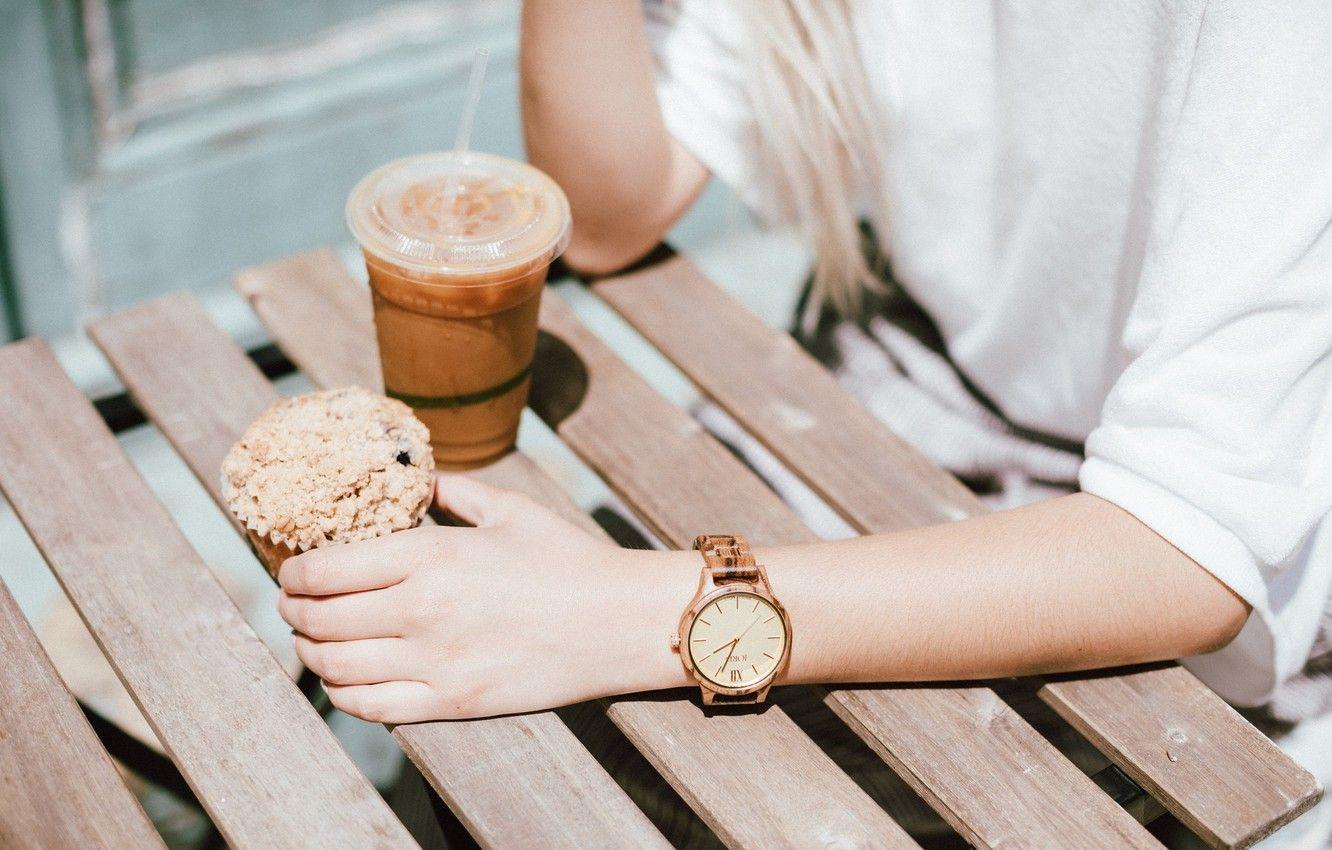 1332x850 Photo Wallpaper Watch, Hand, Drink, Cupcakeé Coffee