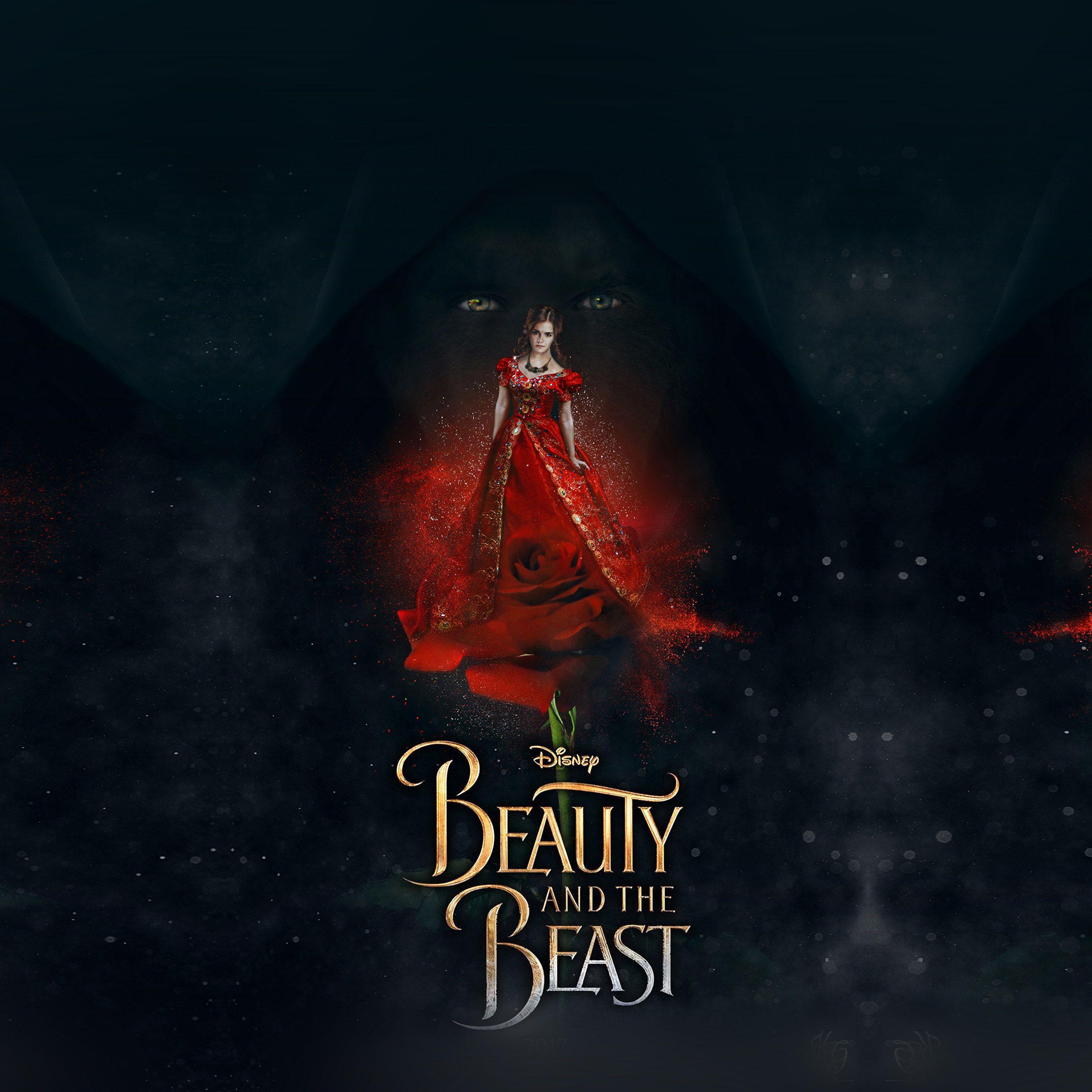 2732x2732 Disney Beauty Beast Poster Illustration Art Wallpaper