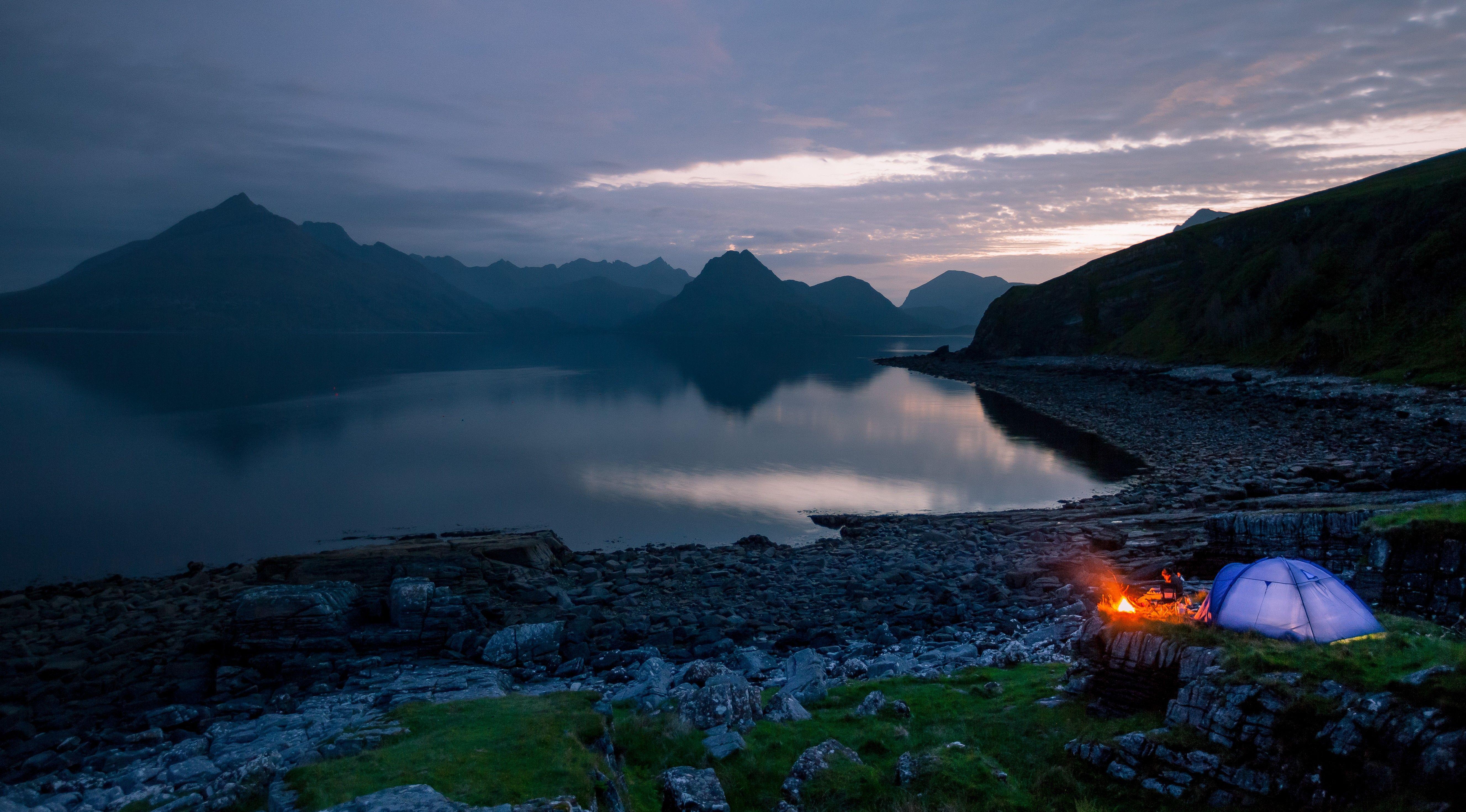 5309x2941 sunset, #mountains, #camping, #nature, #fire, # Image HD Wallpaper & Background Download