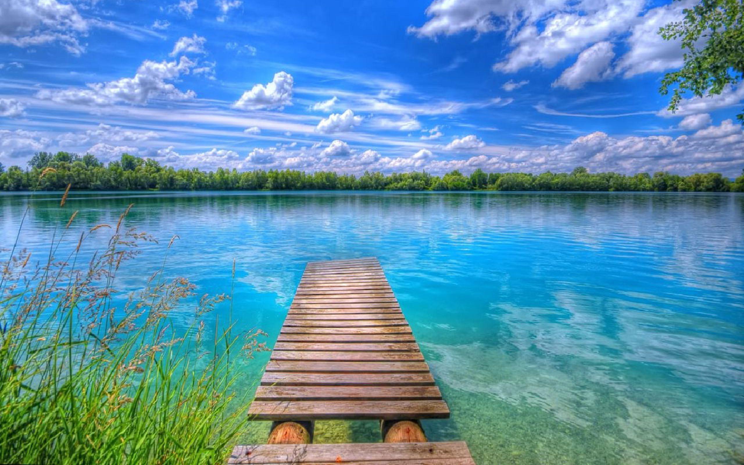2560x1600 Background Beautiful Nature Lake Blue Sky With White Clouds HD Wallpaper :