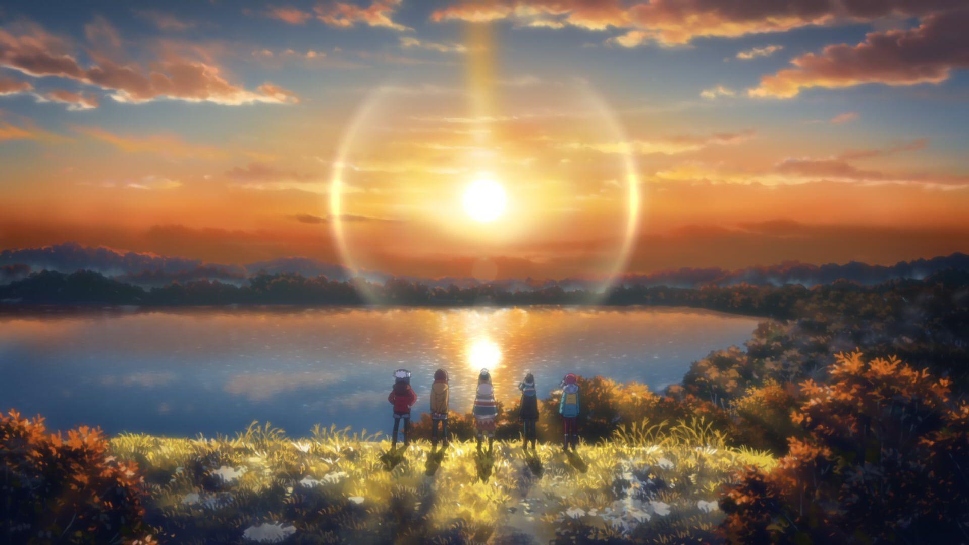1920x1080 Yuru Camp Rin Shima Nadeshiko Kagamihara Aoi Inuyama Chiaki Oogaki Ena Saitou #sunset #lake P #wallpaper #hdwallpap. Wallpaper, Anime wallpaper, HD wallpaper