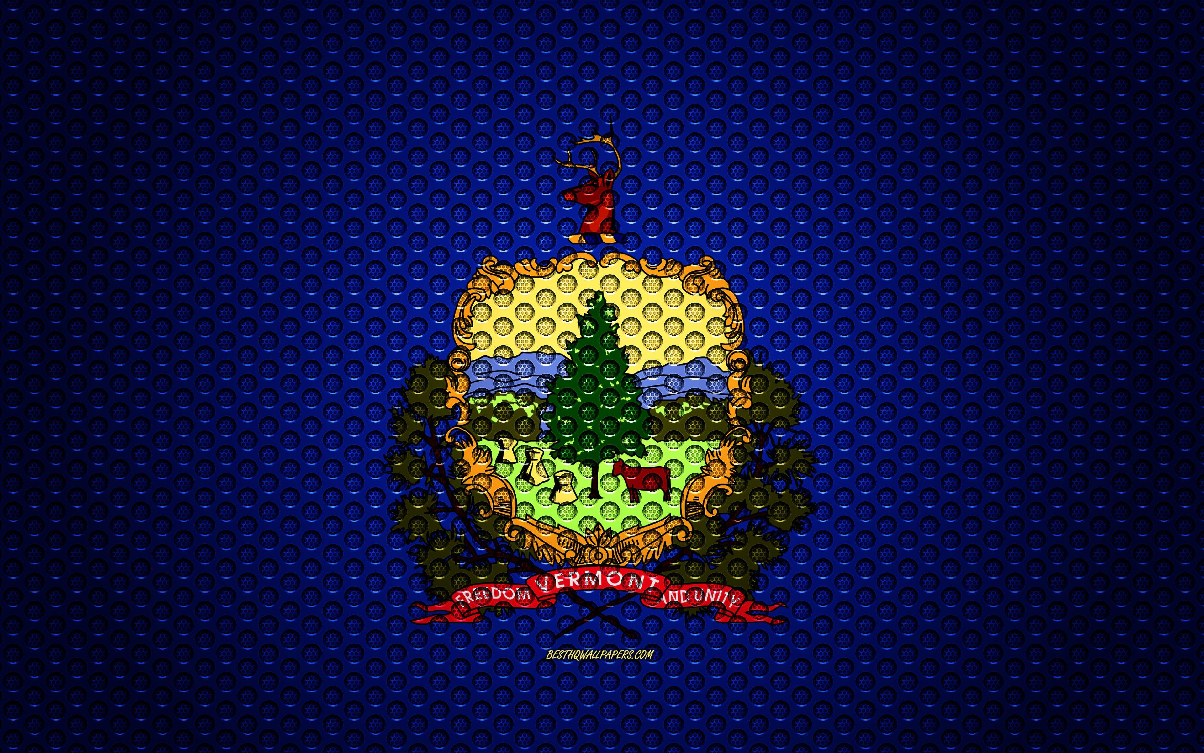 3840x2400 Download wallpaper Flag of Vermont, 4k, American state, creative art, metal mesh texture, Vermont flag, national symbol, Vermont, USA, flags of American states for desktop with resolution 3840x2400. High Quality HD picture