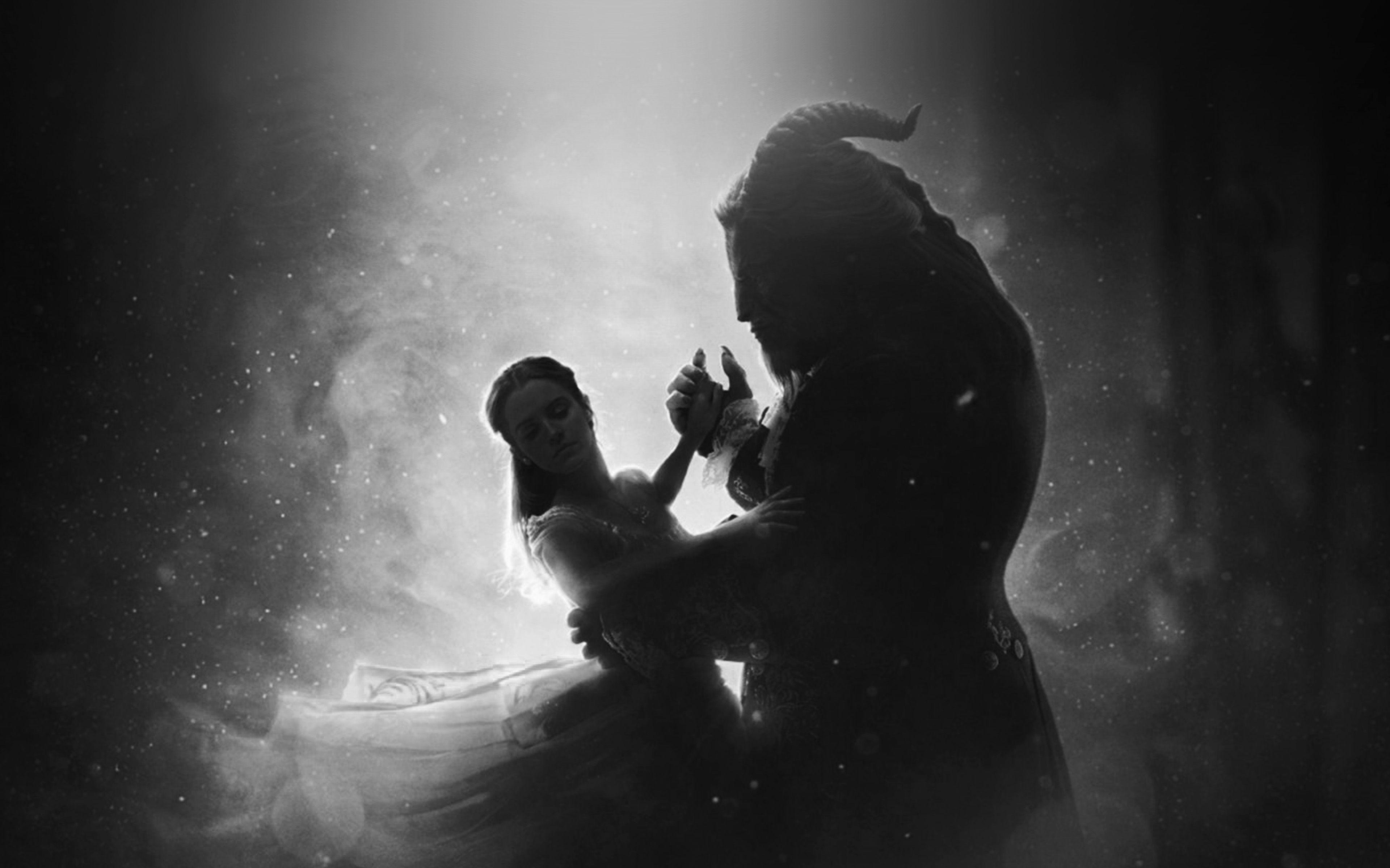 3840x2400 Disney Beauty Beast Illustration Art Bw Dark Wallpaper